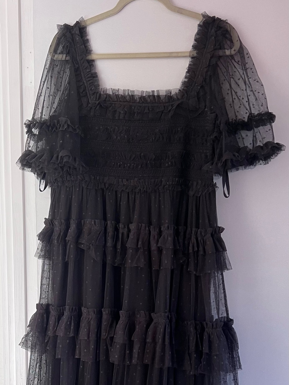 Needle & Thread Black Smocked Ankle Gown